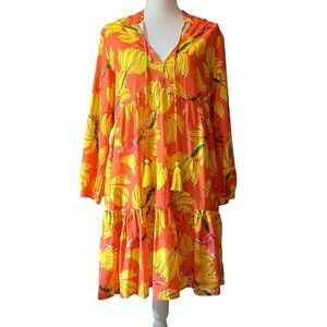 Be Boho… Vibrant Floral Long Sleeve Dress With Banana Print Size Medium NWT